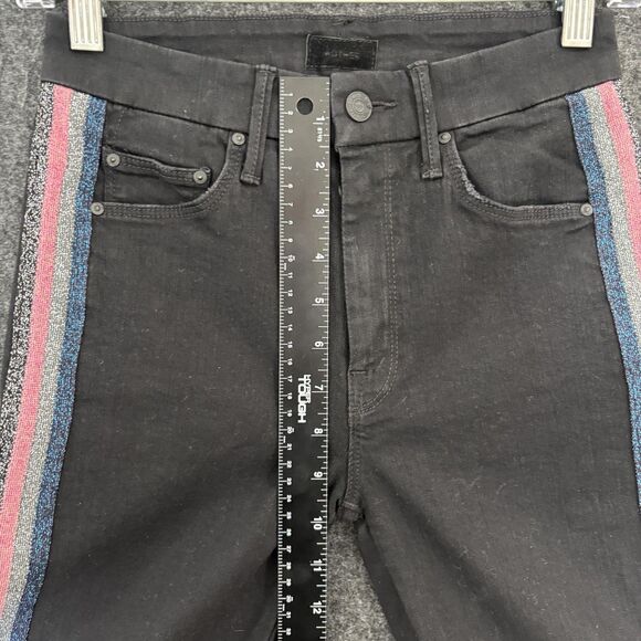 Mother Jeans Womens 24 Black High Waisted Looker Ankle Fray Guilty Glitter Racer - Picture 9 of 15